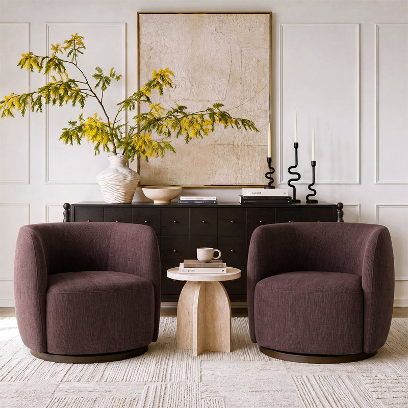 Ensemble de chaises d'appoint modernes pivotantes en tonneau avec siège rembourré, Mûre blanche