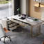 Bureau rectangulaire blanc / blanc + bois doré + bois manufacturé + Barenia avec 6 tiroirs-218204320
