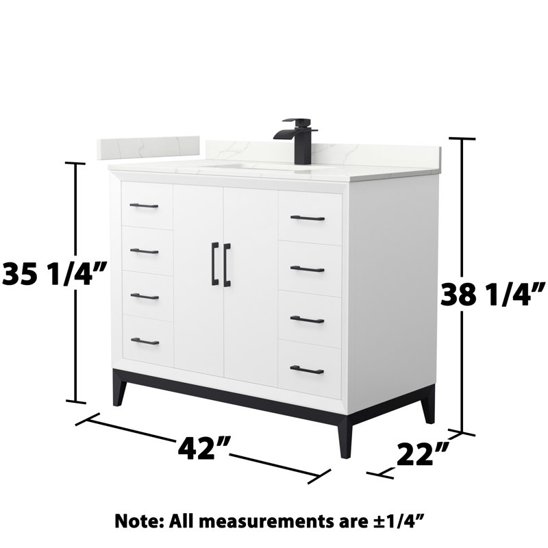 Amici Free Standing Single Bathroom Vanity with Top, Matte Black, Giotto Quartz, 42"