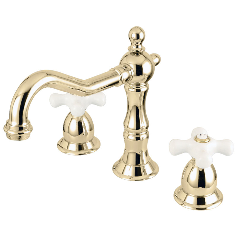 Vintage Lavatory Widespread Bathroom Faucet with Drain Assembly, Polished Brass