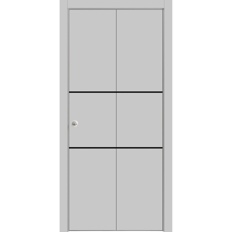Porte pliante en bois massif massif, 56 po x 84 po, Gris mat