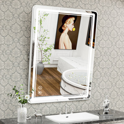 Demetrion Rectangle Lighted Pivot Bathroom Vanity Mirror with Anti-fog and 3 Adjustable Color