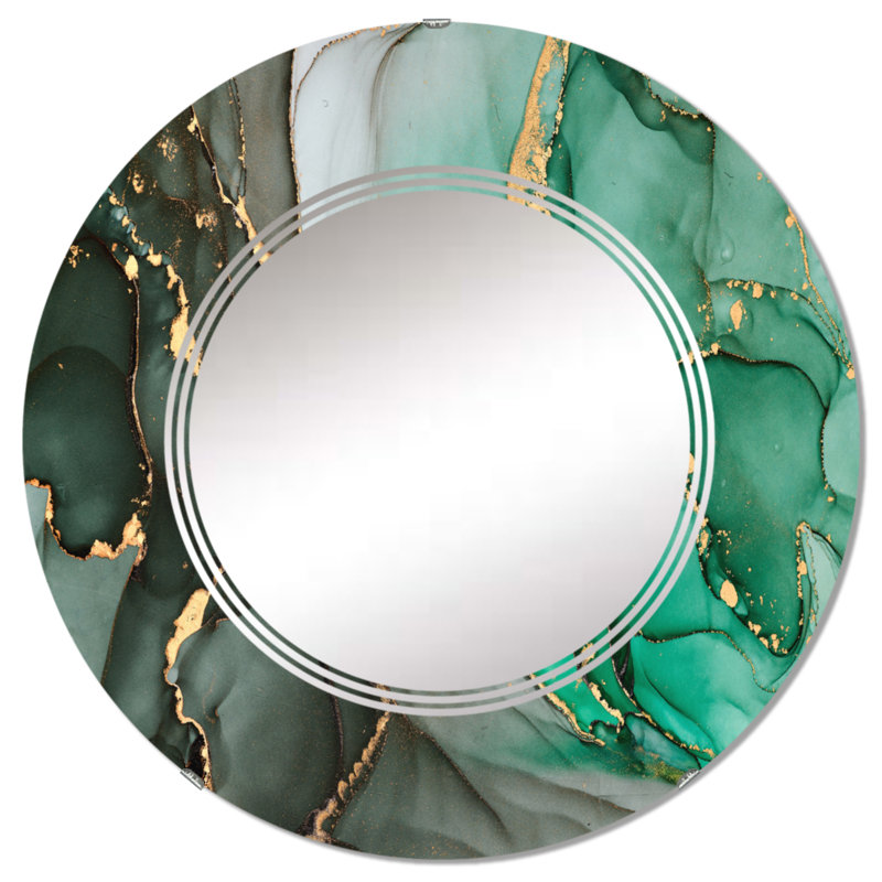 Turquoise et gris luxueux abstrait Art fluide I - miroir mural moderne, 24 po x 24 po