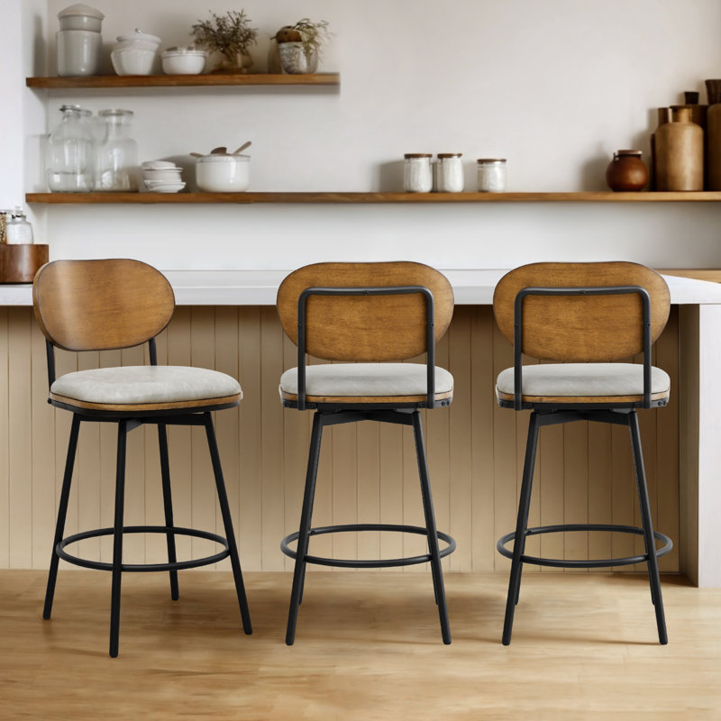 Tabouret pivotant et en métal Avriel, 3, Gris sableux, Tabouret de comptoir avec siège d'une hauteur de