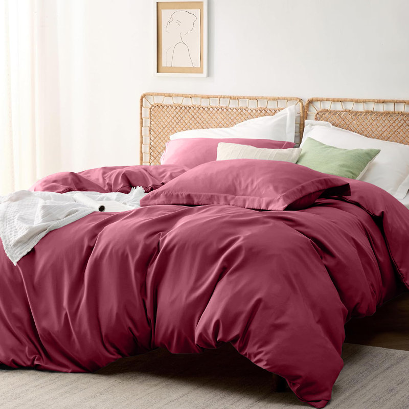 Onorino Luxury 4-Piece Dyed Duvet Set with Pillowcases or Fitted sheet (4 in 1), King Duvet Cover Set, Burgundy