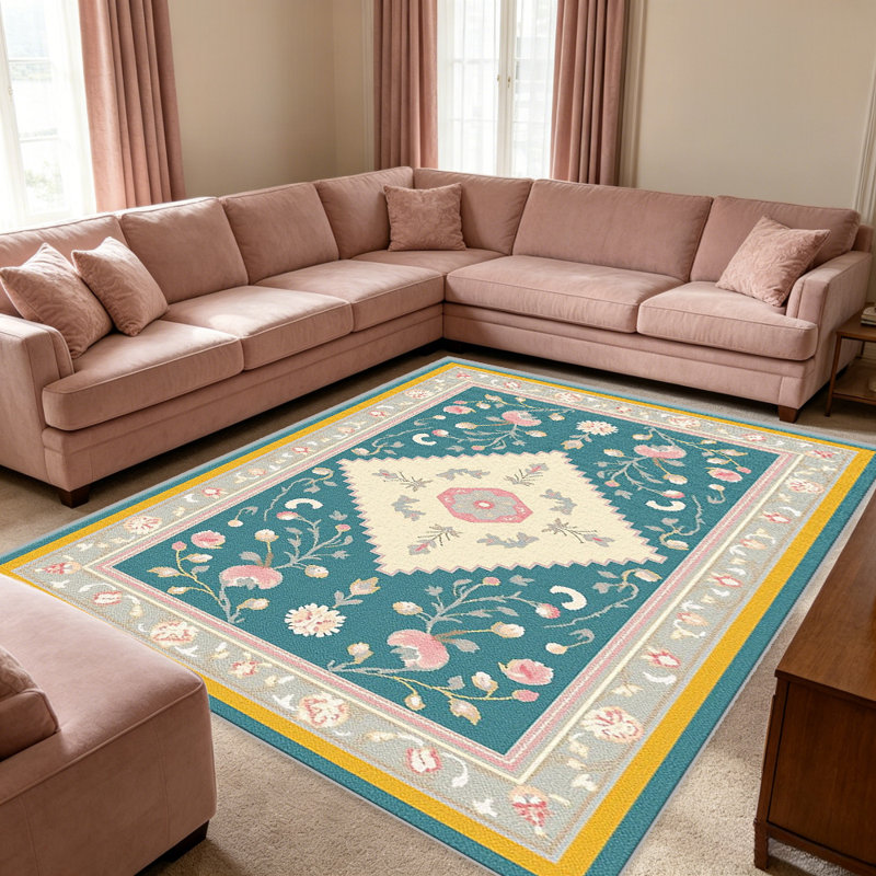 Teal Floral Area carpet-easy to clean, machine-washable, soft and comfortable; suitable for door mats, kitchens, living rooms, bedrooms, corridors, and laundry areas. Easy to clean, durable carpet for home decoration.
