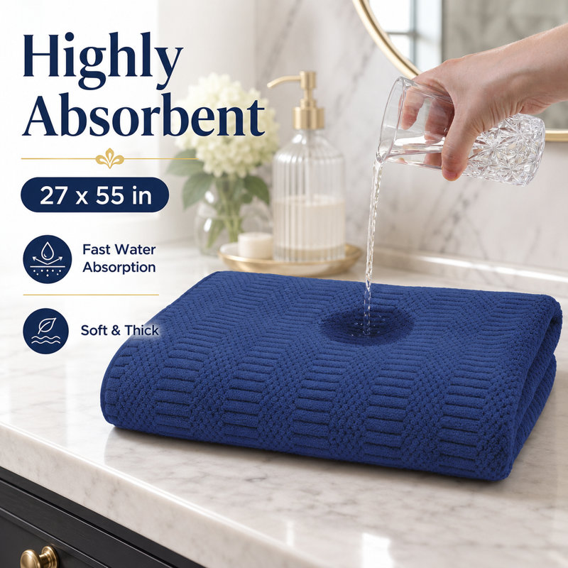 Ensemble de serviettes en microfibre pour salle de bain, 2 pièces 27 po x 55 po, Marine