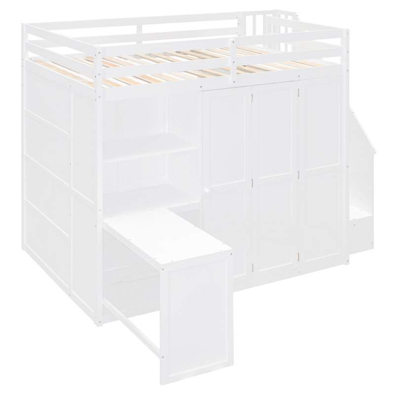 Loft Bed With Wardrobe, White