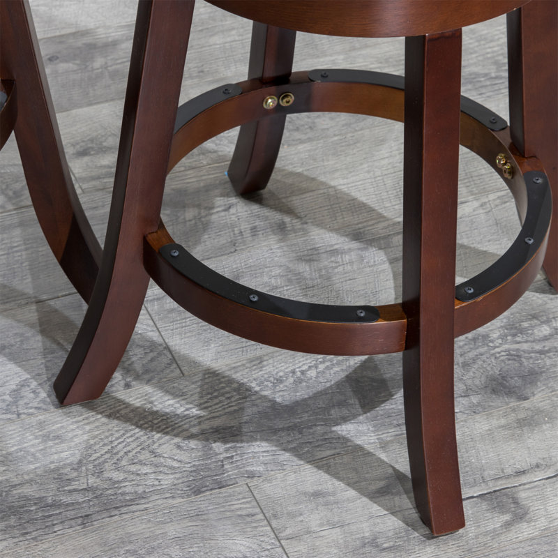 24" Counter Height Slat Back Swivel Stool, Cherry Finish, Beige Fabric Seat, Beige Seat/Cherry Frame