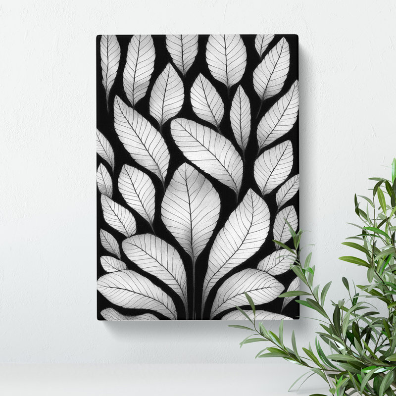 Monochrome Leaves No.2 - Wrapped Canvas Print, 60cm H x 40cm W x 3cm D