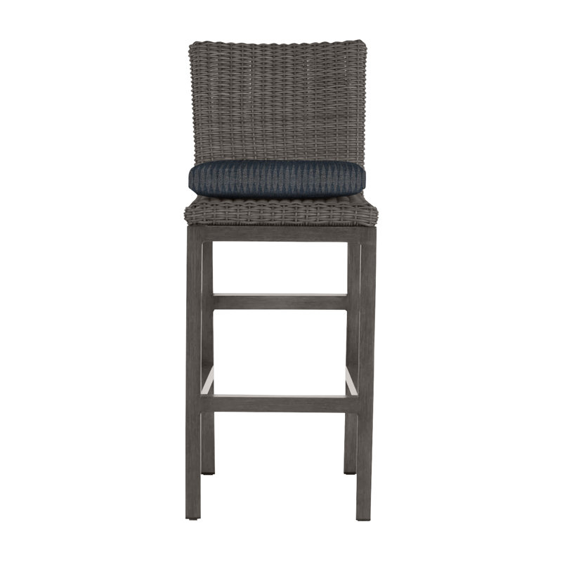 Rustic 30.5" Patio Bar Stool with Cushion, Slate Gray, Linen Forest, No Welt