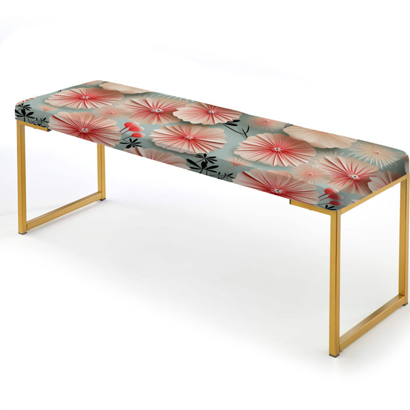 Pink Seashell Delight Coastal Pattern - Floral Upholstered Gold Bench