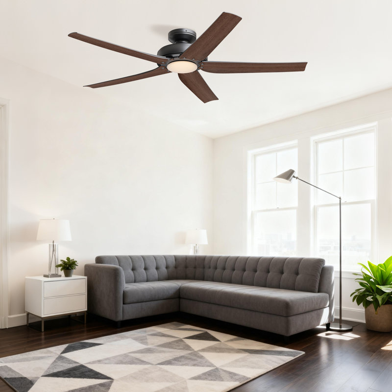 Ashlyn 52" Indoor Modern Ceiling Fan with Single-Tone Wood Grain Blades, LED Light and Remote