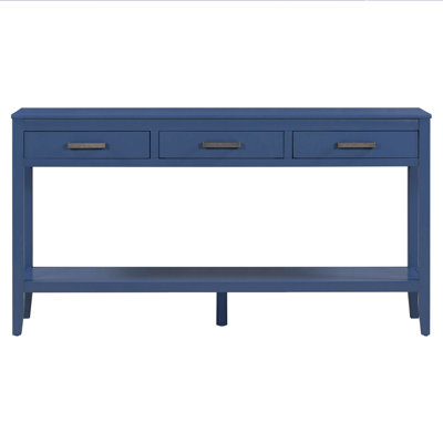 59.1'' Farmhouse Entryway Table With 3 Drawers, Painted Console Table With Bottom Shelf & Iron Handles, Minimalist Sofa Table For Living Room