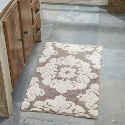 Danitra 100% Cotton 1885 GSM Bath Rug with Non-Slip Latex Backing, Soft Absorbent Machine Washable Bathroom Mat, Medallion Design, 24" x 40", Beige