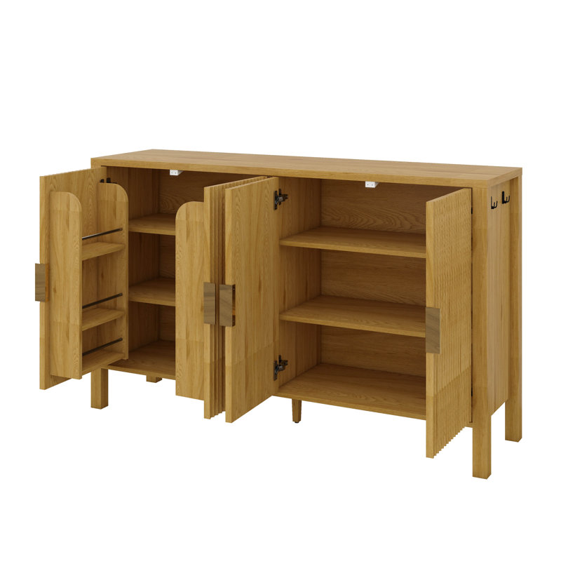 Buffet de 57,5 po avec portes rayées, armoire avec supports de rangement à l'arrière et crochets latéraux, tablettes réglables