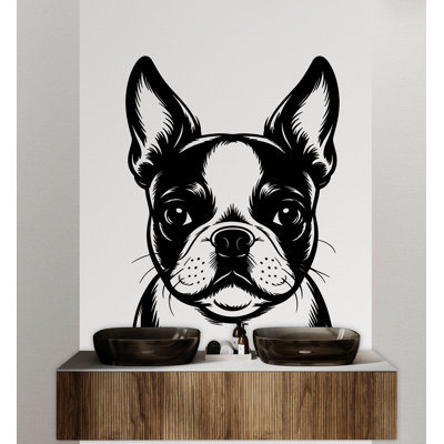 Autocollant mural Boston Terrier pour chien, décor de chien, chien, art mural, amoureux des chiens, chien, salle de bain, adhésif mural, autocollants, vinyle