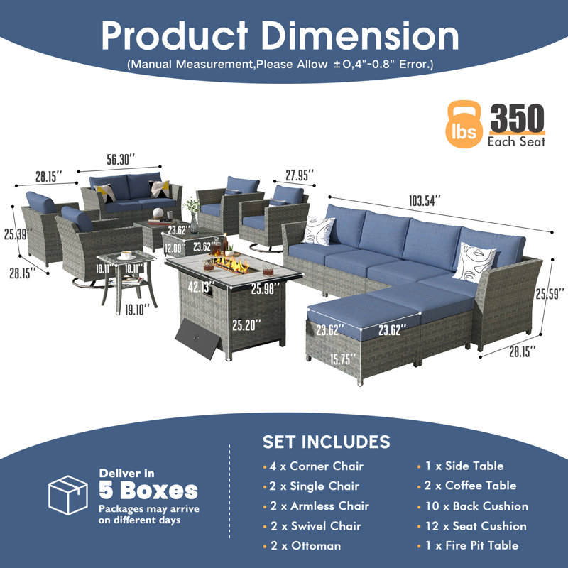 Loranda 16 Piece Seating Group with Cushions, Blue