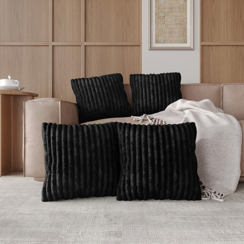 Laconia 18" X 18" Square Velvet Throw Pillow Covers, Black