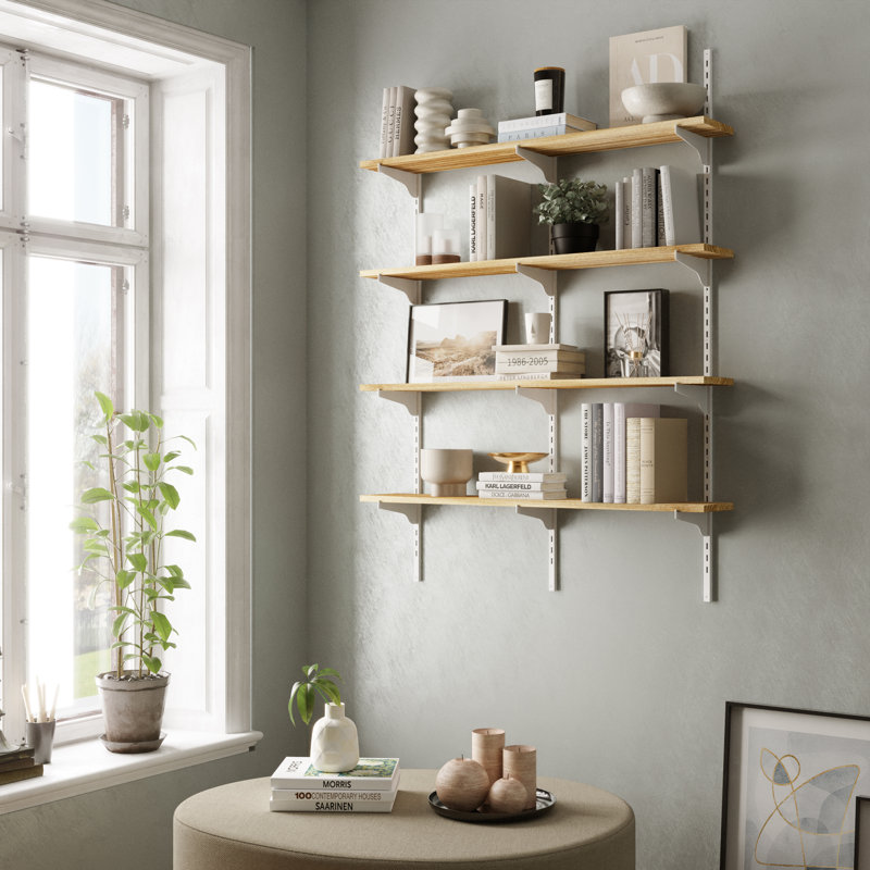 Bibliothèque flottante 36 "x 6" avec supports réglables, tablette en bois pour le salon et l'organisation de la maison, tablette suspendue, tablette décorative murale, rustique et bohème, brûlée, 4 niveaux