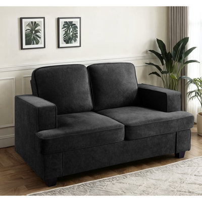 Velours noir 2 places: assise profonde, mousse haute, coussins de dossier amovibles, pour le canapé de la chambre d'amis Maison: spacieuse, noire, confortable