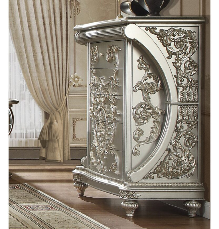 Metallic Silver and Gold Hand Carved Baroque Chest