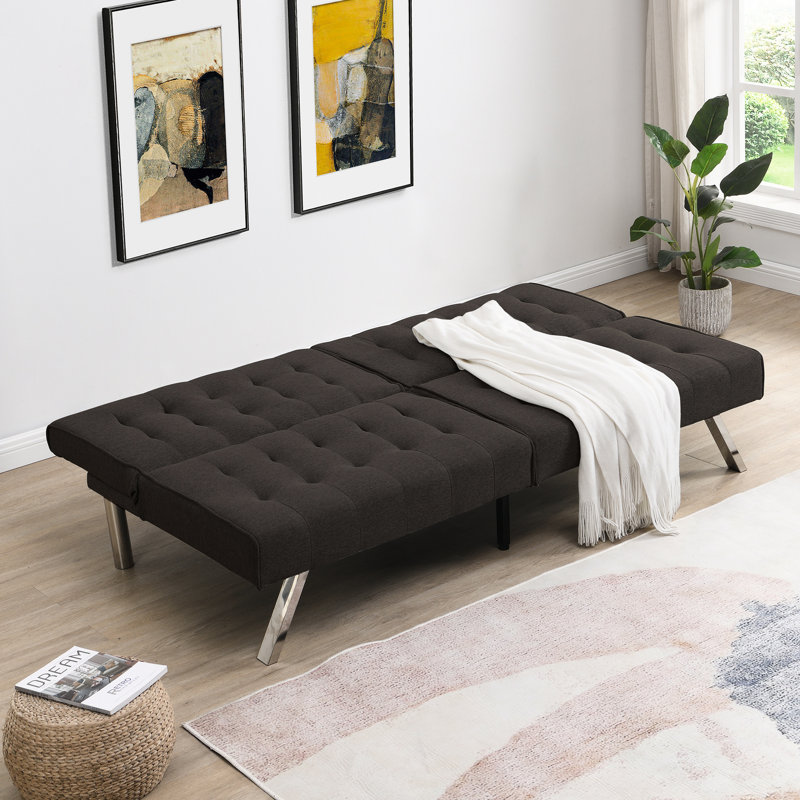 Bed With Faux Linen Upholstery And Strong Supporting Frame User- Assembly 32.79 In. Height, Espresso