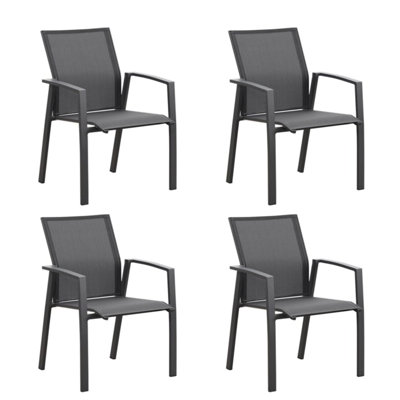 4 chaises empilables, en aluminium gris, en filet, nécessitant peu d'entretien, confortables et en aluminium gris, empilables et respirantes, de conception ergonomique pour la détente