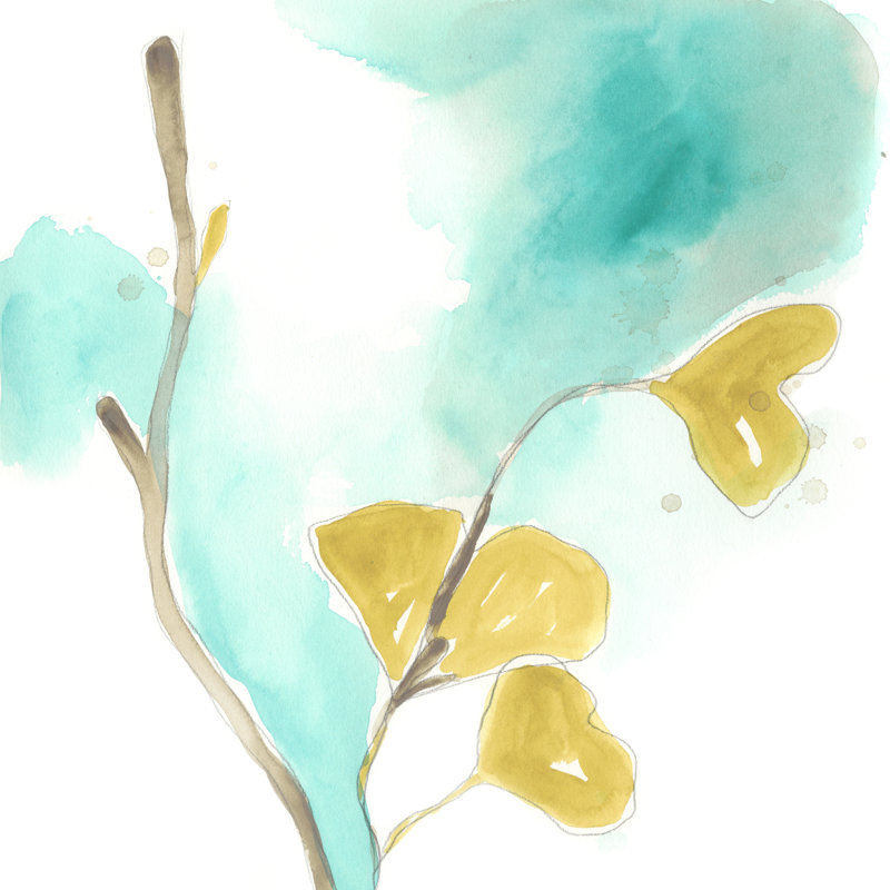 Bleu sarcelle et ocre Ginko I, H 36 po x l 36 po x P 1,25 po