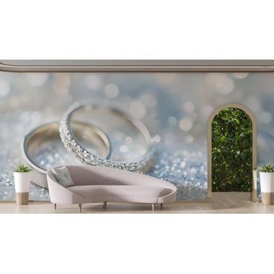 Sparkling Diamond Wedding Rings Close-Up Wallpaper – Luxurious Engagement Symbol Design With Glitter Background – Romantic Jewelry Detail Love Theme Wallpaper
