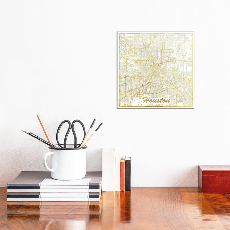 Houston Gold Leaf Urban Blueprint Map by Hubert Roguski - Wrapped Canvas Print, 30.48 cm H x 30.48 cm W