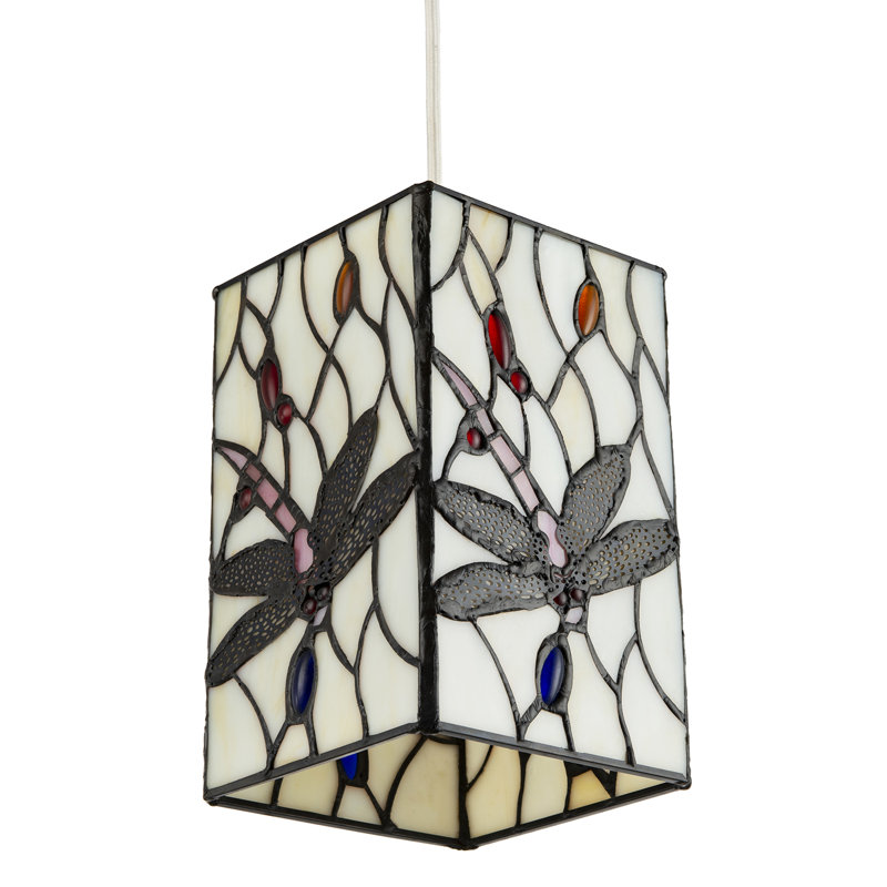 Stained Glass Dragonfly Rectangular Tiffany Pendant Light Shade By, White