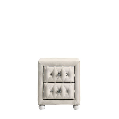Beige Fabric Bedroom Nightstand, 2 Storage Drawers Made Of Wood And , Side Metal Glide Drawer With 3/4 Extension, Stop Included, 17.01In Product Dimensions, 80Lbs Capacity Nightstand In Color,
