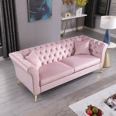 Wiechmann 87.01"" Velvet Rolled Arm Sofa with Reversible Cushions -  Rosdorf Park, 978F559B181F44AA881CD63D4EC54C2C