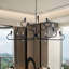 Lustre noir 12 lumières avec accents de cristal, luminaire suspendu style bougie de style campagnard industriel