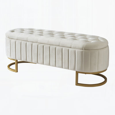 Elegant Upholstered Velvet Storage Ottoman With Button-Tufted,Storage Bench With Metal Legs For Bedroom,Living Room