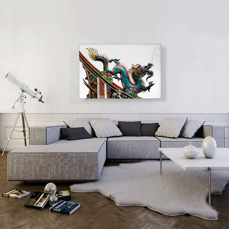 Asian Asian Festival Long Blue Dragon - Reproduction d'art graphique sur toile tendue, H 26 po x l 40 po x 1,5 po