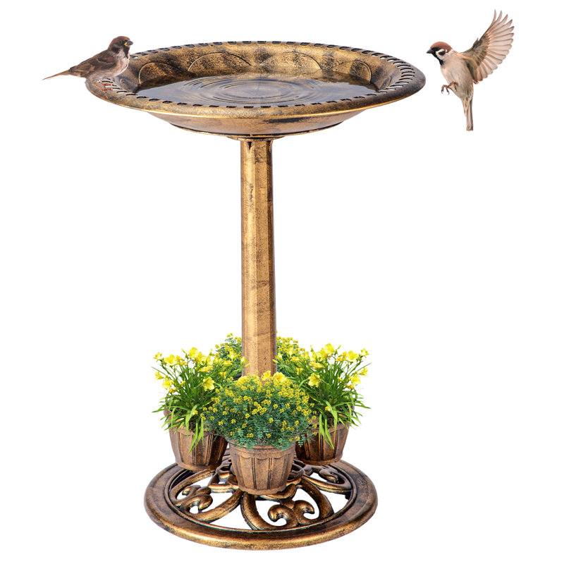 Bain d'oiseaux en résine avec 4 pots Sterns, Doré
