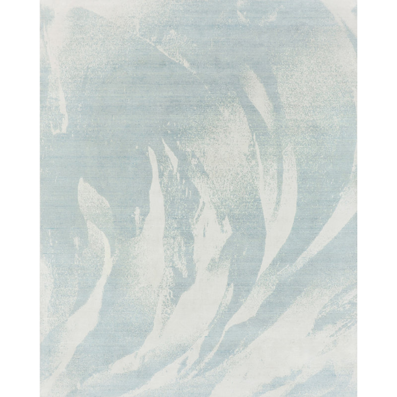 Tapis blanc et turquoise noué à la main de haute qualité, Rectangulaire 8 pi x 10 pi