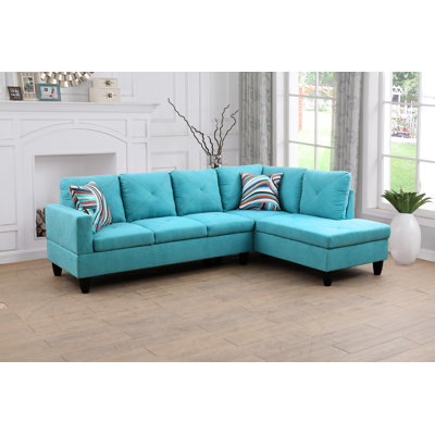 Peacock Blue L Shaped Right Hand Facing Sectional Sofa, Sofa & Chaise