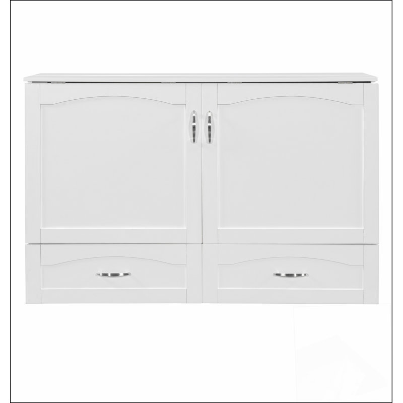 Grand lit escamotable mural avec tiroir et un ensemble de prises et de ports USB, structure à poulie