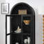 Armoire de rangement noire en bois de style rétro moderne avec lampe, tablettes en verre réglables et conception à arche haute - parfaite comme armoire de cuisine multifonctionnelle.-1054405974