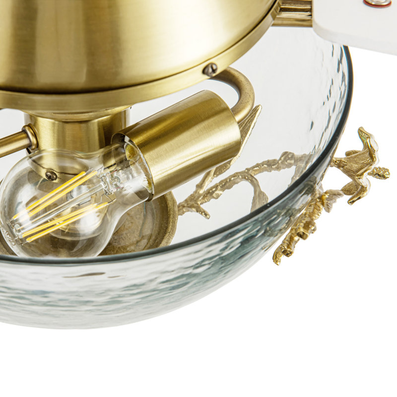 42"W Pepin Glam/Modern LED Indoor Clear Gold Glass Ceiling Fan With Oak And White Blades with a Remote Control