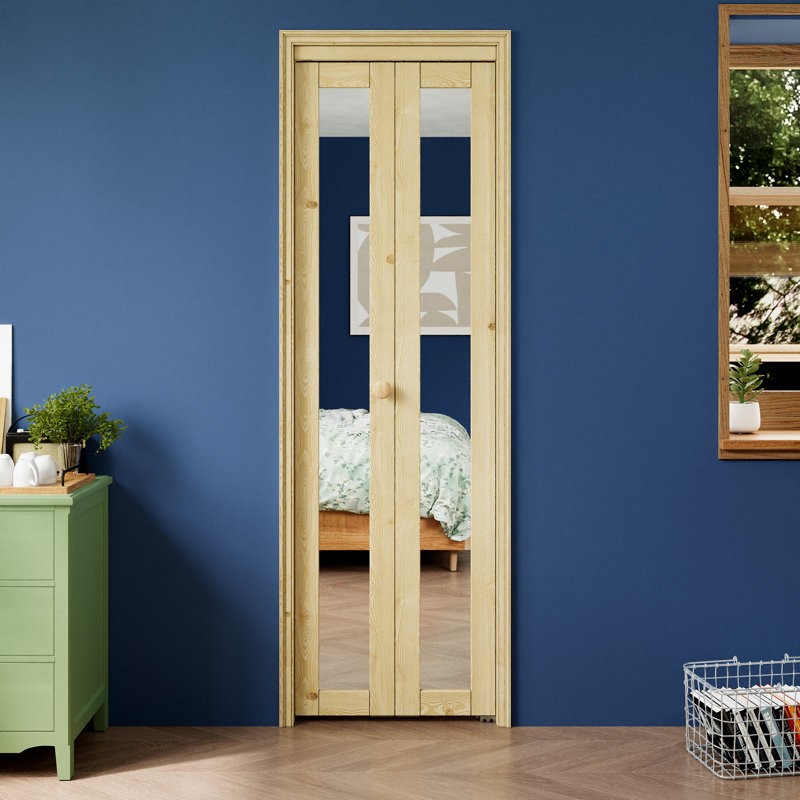 Porte en bois de pin 1 miroir non plié avec trousse de quincaillerie, 24 po x 80 po