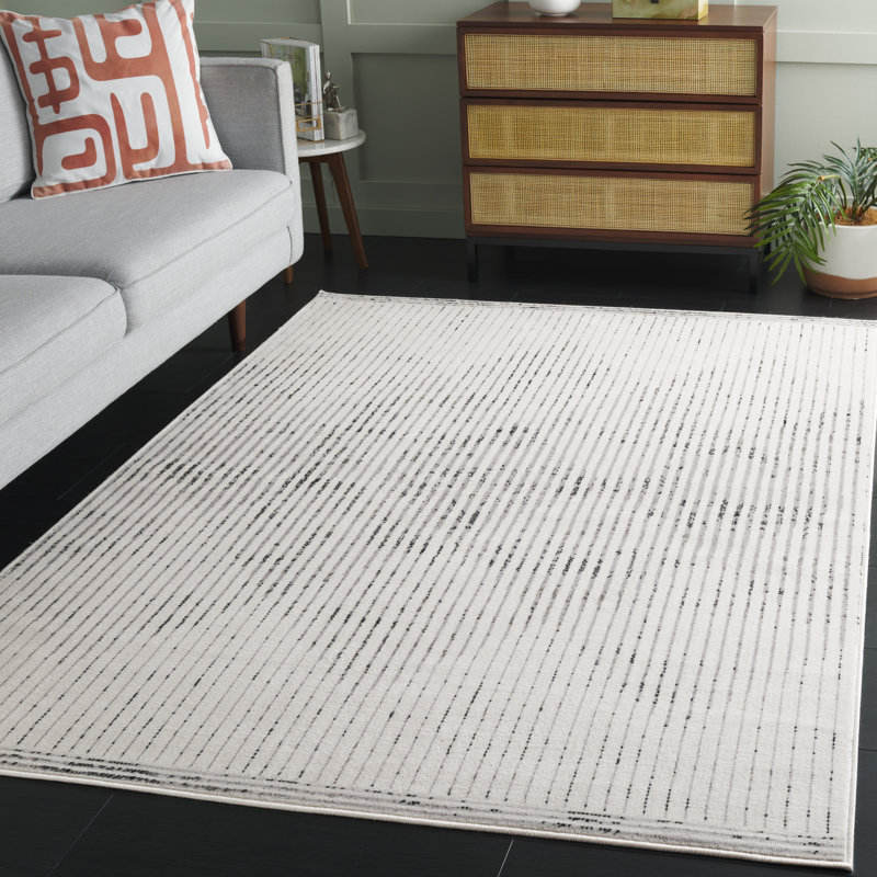 Tapis rayé ivoire / gris Blondean Temple BCF / Jute / Latex, Rectangle 4 pi x 6 pi