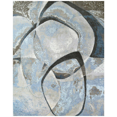Abstract Area Rug in Charcoal/Blue/Silver