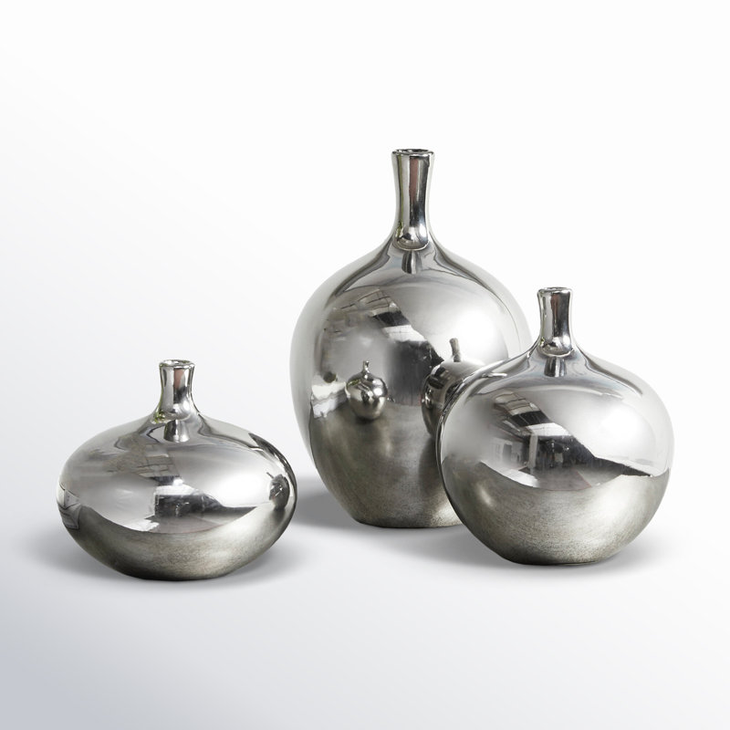 Ansen Mirrored Ceramic Decorative Vases 3-piece set, Silver