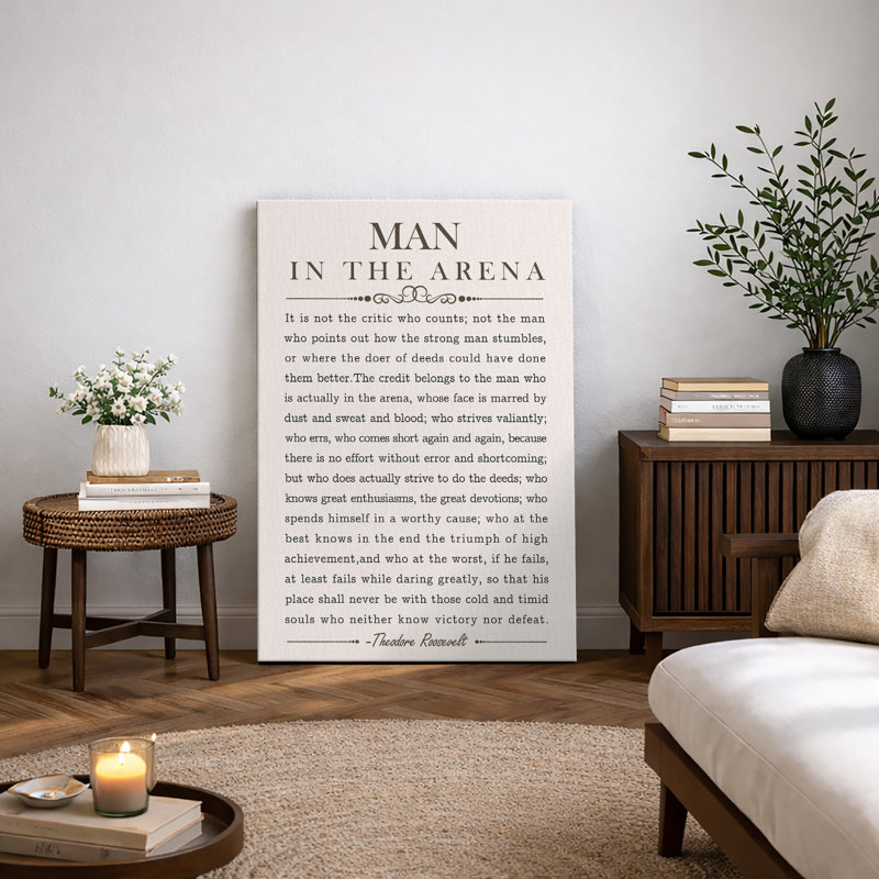 «Man In The Arena», Discours par Theodore Roosevelt, mots inspirants, impression sur toile, art mural, H 24 po x l 16 po