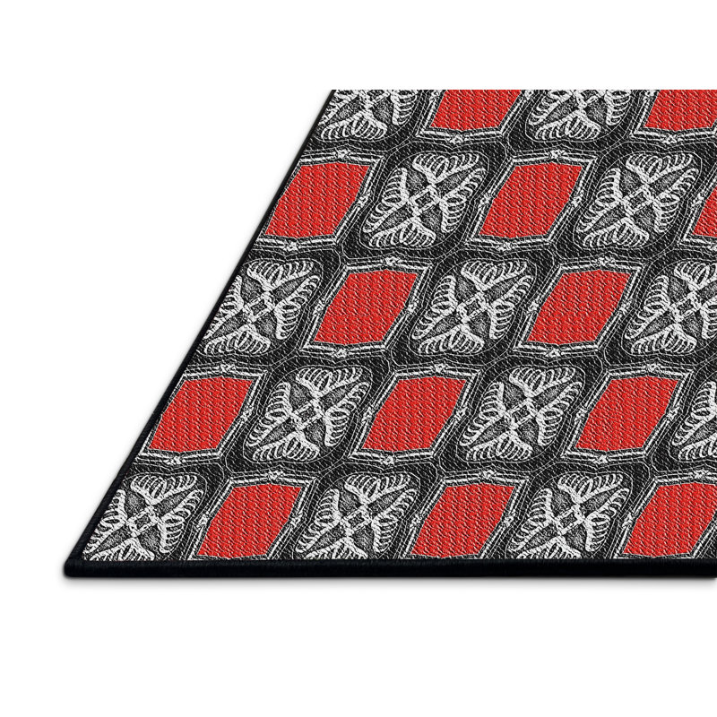 Tapis rouge/gris à motifs Joncas, Rectangle 2 pi x 5 pi