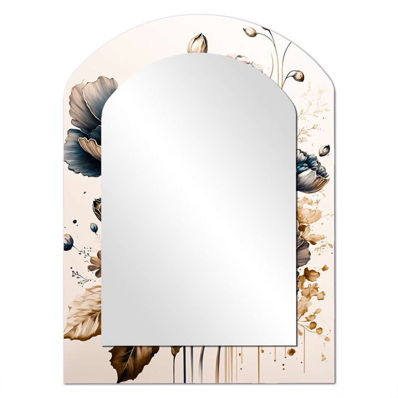 Miroir mural asymétrique bleu marine et doré I - coquelicot unique, 34 po x 25 po
